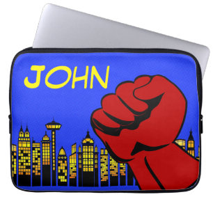 Superheld-laptop-hoesje met aangepaste naam laptop sleeve