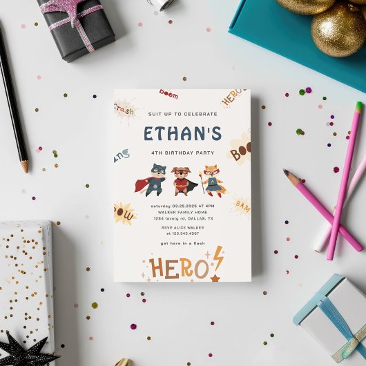 Superheld Leuke Dieren Kids Verjaardag Uitnodiging