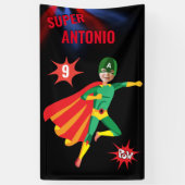 Superheld Leuke Verjaardag Groene Vliegende Jongen Spandoek (Verticaal)