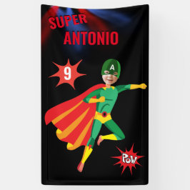 Superheld Leuke Verjaardag Groene Vliegende Jongen Spandoek
