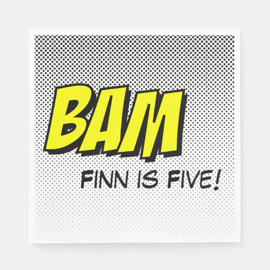 Superheld Luncheon servetten geel "Bam" met Stippe (Voorkant)