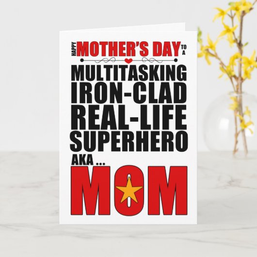 Superheld Mam Moederdag Typografie Kaart (Gele Bloem)