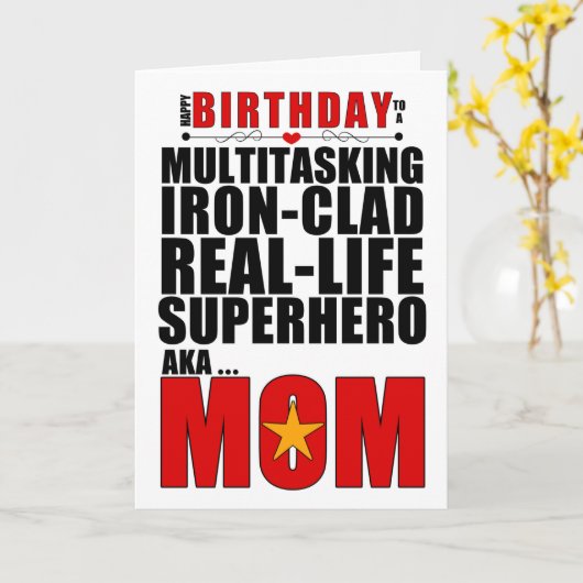 Superheld mama Birthday Typography Comic Book Kaart (Gele Bloem)