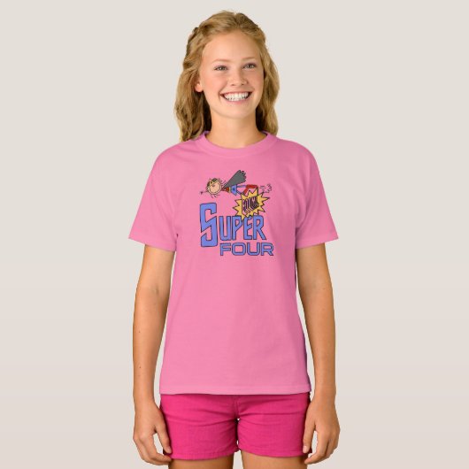 Superheld Meisje 4e Verjaardag Tshirts en geschenk (Voorkant volledig)