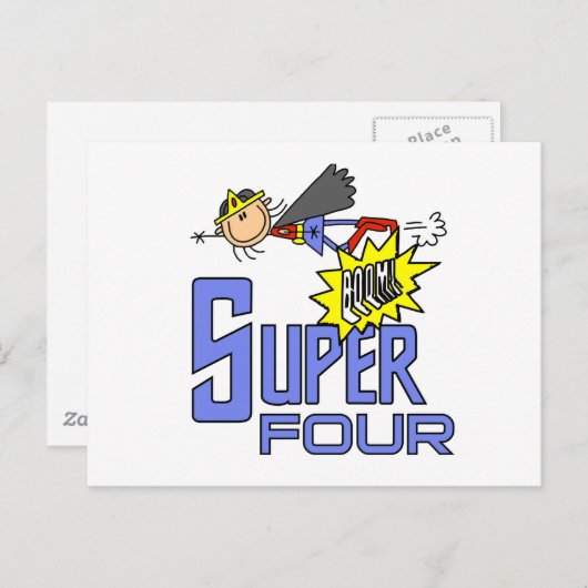 Superheld Meisje 4e Verjaardag Tshirts en geschenk Briefkaart (Voorkant / Achterkant)