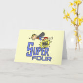 Superheld Meisje 4e Verjaardag Tshirts en geschenk Kaart (Gele Bloem)