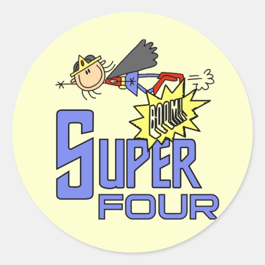 Superheld Meisje 4e Verjaardag Tshirts en geschenk Ronde Sticker (Voorkant)