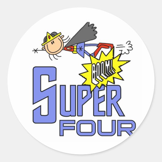 Superheld Meisje 4e Verjaardag Tshirts en geschenk Ronde Sticker (Voorkant)