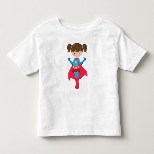 Superheld Meisje, Aardig Meisje, Bruin Haar, Rode  Kinder Shirts (Voorkant)