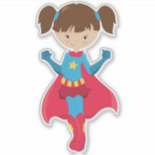 Superheld Meisje, Aardig Meisje, Bruin Haar, Rode  Sticker (Voorkant)
