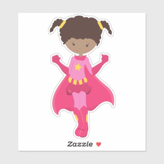 Superheld-meisje, Afrikaans-Amerikaans meisje, roz Sticker (Vel)