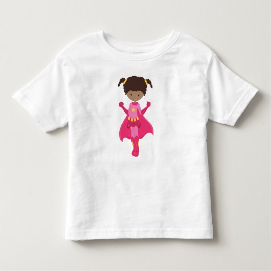Superheld meisje, Afro-Amerikaans meisje, Roze cap Kinder Shirts (Voorkant)