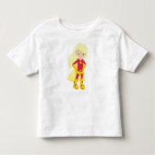 Superheld meisje, blond haar, held, rode kostuum kinder shirts (Voorkant)