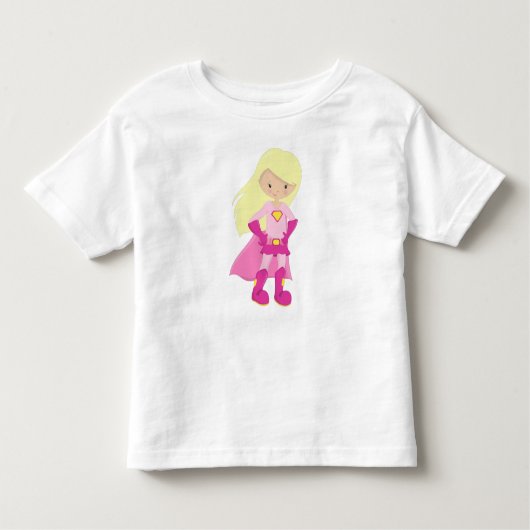 Superheld Meisje, Blond Haar, Schattig Meisje, Roz Kinder Shirts (Voorkant)