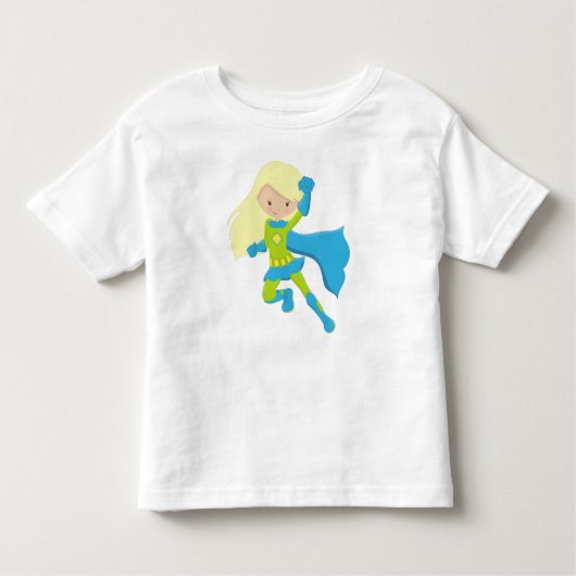 Superheld Meisje, Schattig Meisje, Blond Haar, Bla Kinder Shirts (Voorkant)