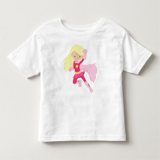 Superheld Meisje, Schattig Meisje, Blond Haar, Roz Kinder Shirts (Voorkant)