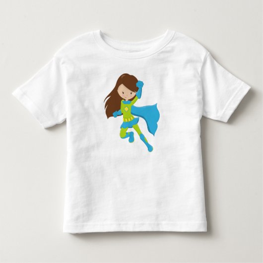 Superheld Meisje, Schattig Meisje, Bruin Haar, Bla Kinder Shirts (Voorkant)