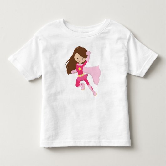 Superheld Meisje, Schattig Meisje, Bruin Haar, Roz Kinder Shirts (Voorkant)