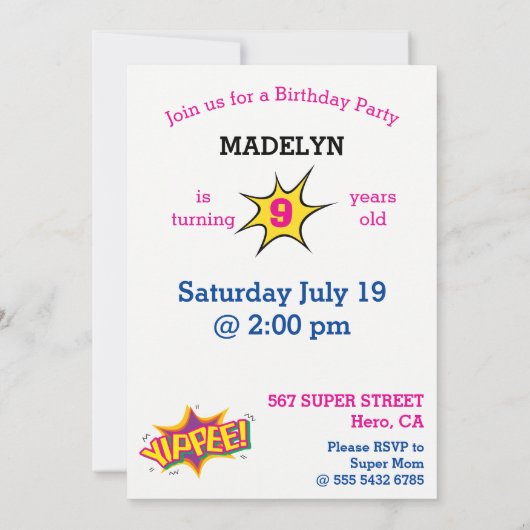 Superheld Meisje Verjaardag Comic ⚡ Fun Fab Nederl Kaart (Achterkant)