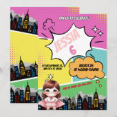 Superheld Meisje Verjaardagsfeestuitnodiging Feestdagenkaart (Voorkant / Achterkant)