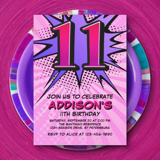 Superheld meisje's 11e verjaardag uitnodiging