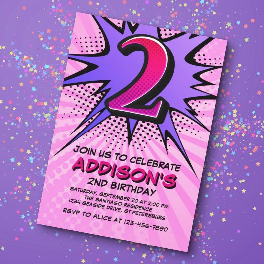 Superheld Meisje's 2e verjaardag Uitnodiging