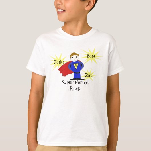 Superheld met actie woorden t-shirt (Voorkant)