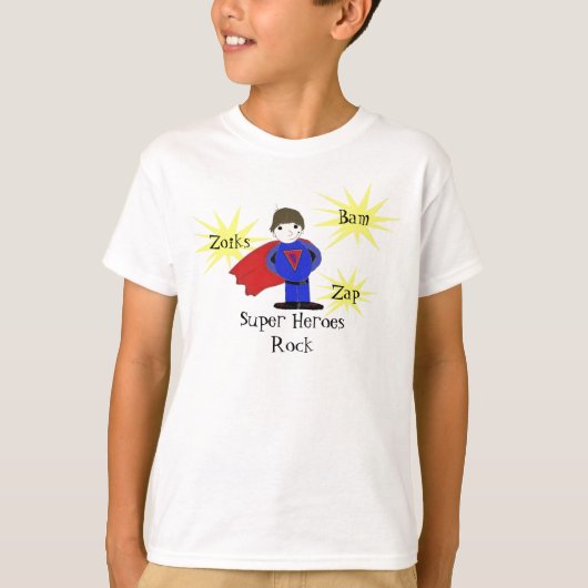 Superheld met actie woorden t-shirt (Voorkant)
