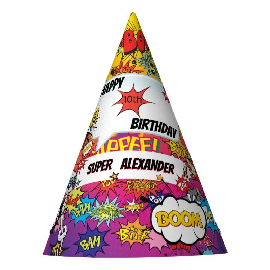 Superheld Monogram Birthday Surprise Kinder Feesthoedjes (Voorkant)
