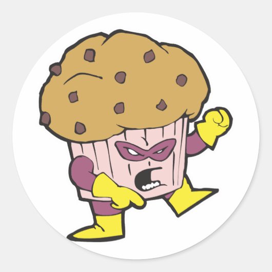 superheld muffin man karakter ronde sticker (Voorkant)