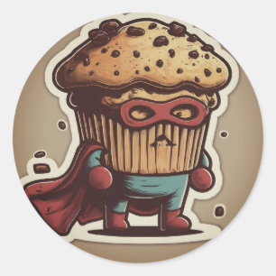 superheld muffin, ronde sticker