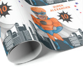 Superheld Musculair Man Oranje Greatest Fun Birthd Cadeaupapier (Rol Hoek)