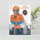 Superheld Musculair Man Oranje Greatest Fun Birthd Kaart (Staand voorkant)