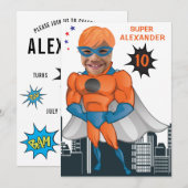 Superheld Musculair Man Oranje Greatest Fun Birthd Kaart (Voorkant / Achterkant)