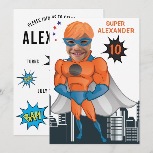 Superheld Musculair Man Oranje Greatest Fun Birthd Kaart (Voorkant / Achterkant)