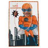 Superheld Musculair Man Oranje Greatest Fun Birthd Medium Cadeauzakje (Voorkant)