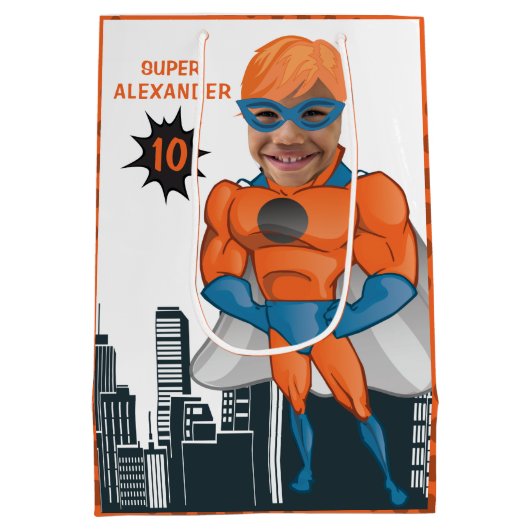Superheld Musculair Man Oranje Greatest Fun Birthd Medium Cadeauzakje (Achterkant)