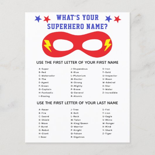 Superheld Name Generator Game (Voorkant)