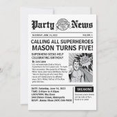 Superheld Nieuwsblad Uitnodiging voor Verjaardag (Voorkant)