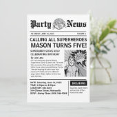 Superheld Nieuwsblad Uitnodiging voor Verjaardag (Staand voorkant)