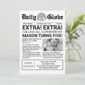 Superheld Nieuwsblad Uitnodiging voor Verjaardag (Staand voorkant)