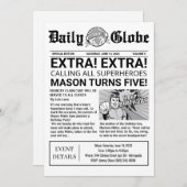 Superheld Nieuwsblad Uitnodiging voor Verjaardag (Voorkant / Achterkant)