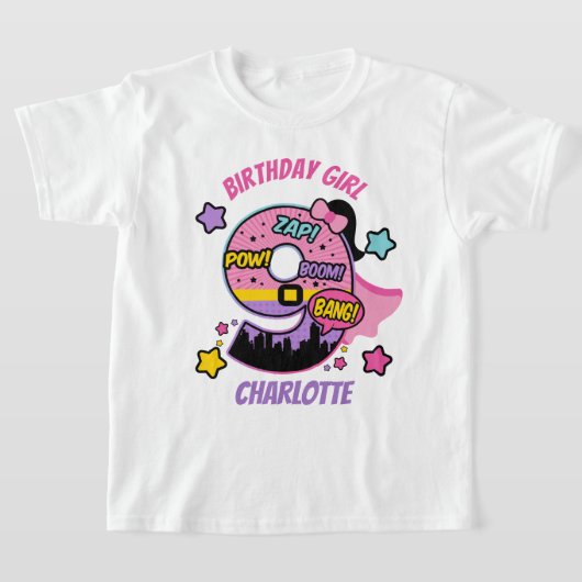 Superheld Nineth Birthday Girl 9th Super Girl T-shirt (Laagn)