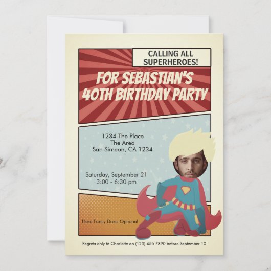 Superheld Old Comic Birthday Party (blond) Kaart (Voorkant)