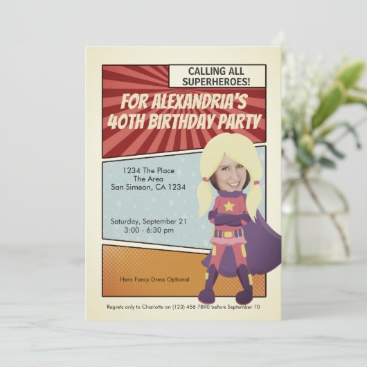 Superheld Old Comic Birthday Party (blond) Kaart (Staand voorkant)