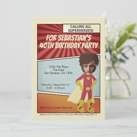 Superheld Old Comic Novelty Birthday Party Kaart (Staand voorkant)