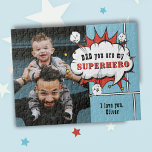 Superheld pa Comic Speech Bubble Foto Legpuzzel<br><div class="desc">Superheld pa Comic Speech Bubble Foto Puzzle. Voeg uw foto toe en pas het bericht en de naam aan. Fun en lief hoepjestje voor de beste vader.</div>