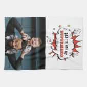 Superheld Pap Cartoon Speech Bubble Vaders dag Theedoek (Horizontaal)