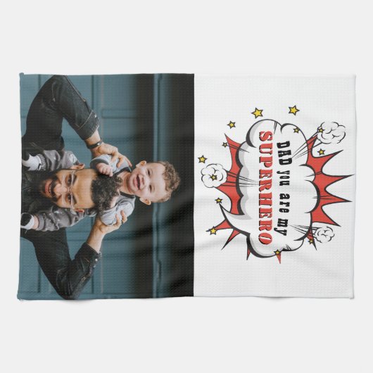 Superheld Pap Cartoon Speech Bubble Vaders dag Theedoek (Horizontaal)