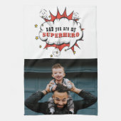 Superheld Pap Cartoon Speech Bubble Vaders dag Theedoek (Verticaal)